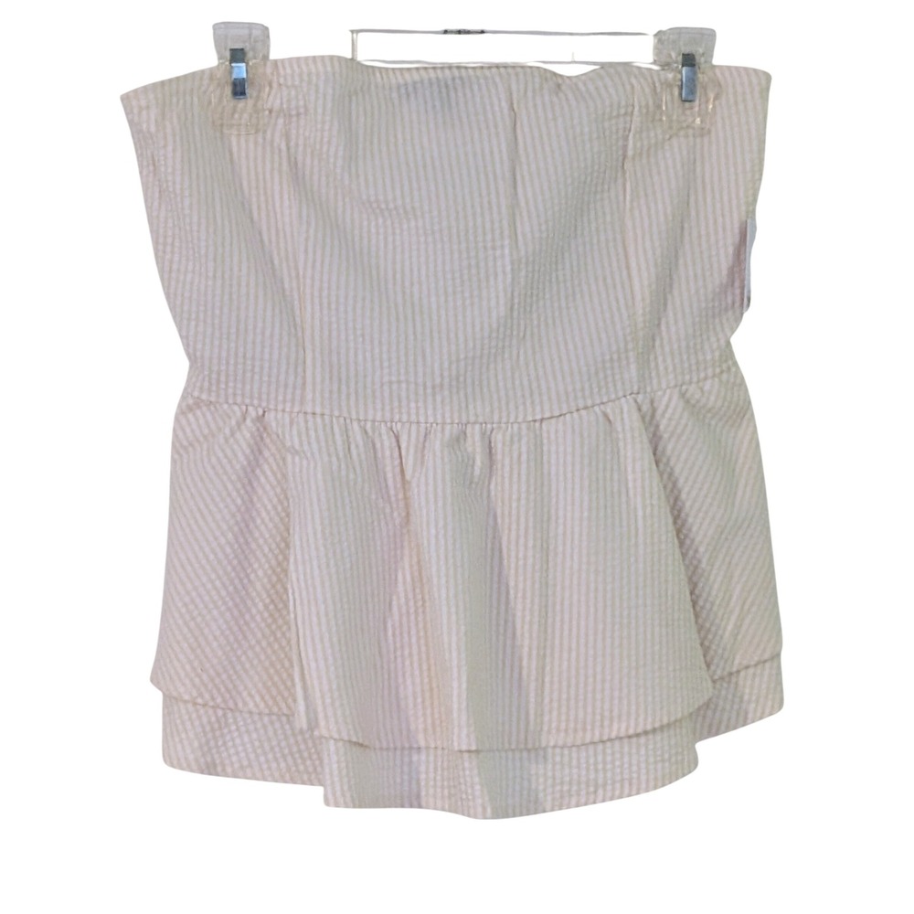 Originality Strapless Seersucker Peplum Top XL  Cream‎ Yellow Stripe NWT